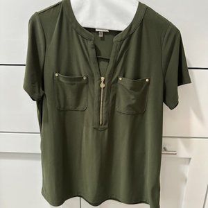Anne Klein Womens Top Medium Olive Green